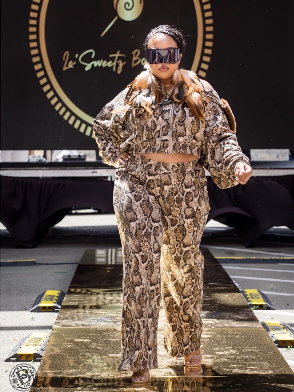 AFRM Snake-Print Wide Leg Track Pants in Brown